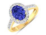 1.8ctw Violet Tanzanite and Diamond 14K Yellow Gold Halo Ring