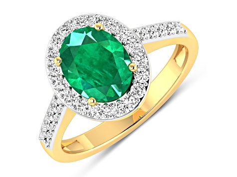1.92ctw Green Emerald and Diamond 14K Yellow Gold Halo Ring