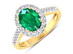 1.92ctw Green Emerald and Diamond 14K Yellow Gold Halo Ring