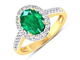 1.92ctw Green Emerald and Diamond 14K Yellow Gold Halo Ring