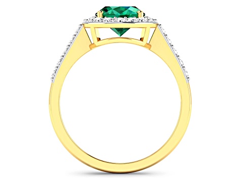 1.92ctw Green Emerald and Diamond 14K Yellow Gold Halo Ring