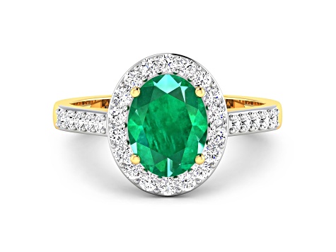 1.92ctw Green Emerald and Diamond 14K Yellow Gold Halo Ring