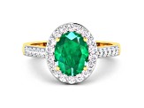 1.92ctw Green Emerald and Diamond 14K Yellow Gold Halo Ring