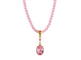 Yellow Base Metal Pink Bead Oval Crystal Necklace 16"