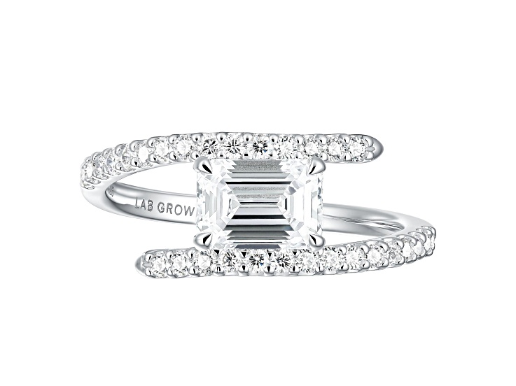 White Lab-Grown Diamond H VS2 Rhodium Over Sterling Silver Bypass Ring 1.45ctw