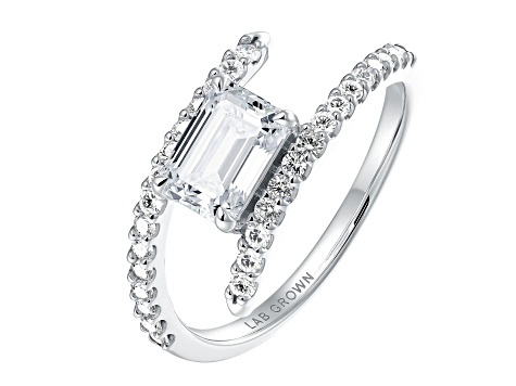 White Lab-Grown Diamond H VS2 Rhodium Over Sterling Silver Bypass Ring 1.45ctw