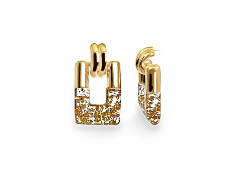 14K Gold Over Brass Clear Gold Leaf Rectangle Door Knocker Earrings