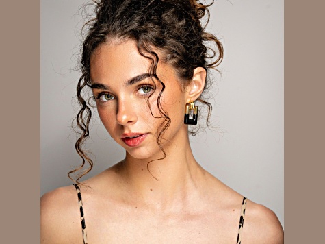 14K Gold Over Brass Black Rectangle Door Knocker Earrings