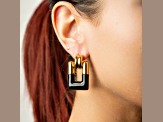 14K Gold Over Brass Pink Flamingo Rectangle Door Knocker Earrings