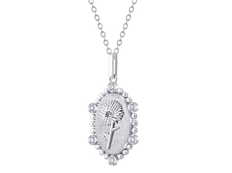 Diamond Sterling Silver Birth Flower April Daisy Pendant with Chain 0.10ct