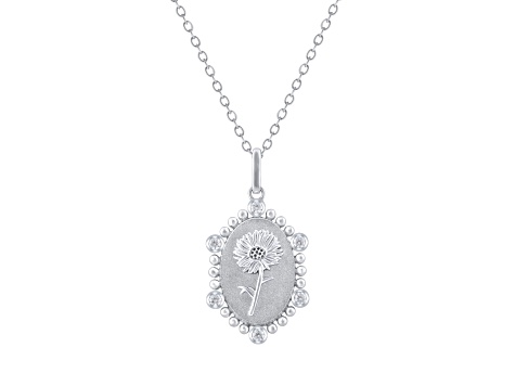 Diamond Sterling Silver Birth Flower April Daisy Pendant with Chain 0.10ct