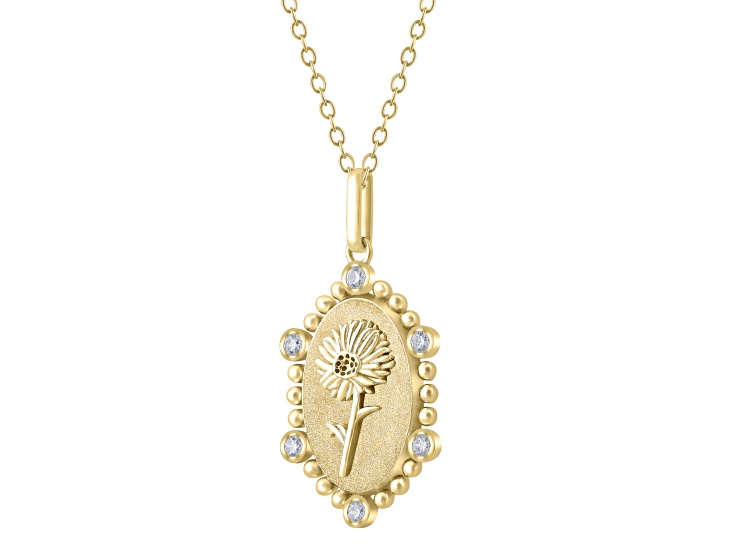 Diamond 18K Yellow Gold Over Sterling Silver Birth Flower April Daisy Pendant with Chain 0.10ct