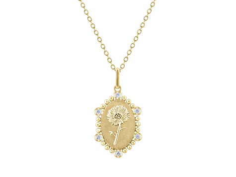 Diamond 18K Yellow Gold Over Sterling Silver Birth Flower April Daisy Pendant with Chain 0.10ct