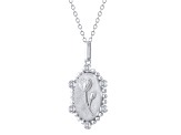 Diamond Sterling Silver Birth Flower July Water Lilly Pendant with Chain 0.10ct
