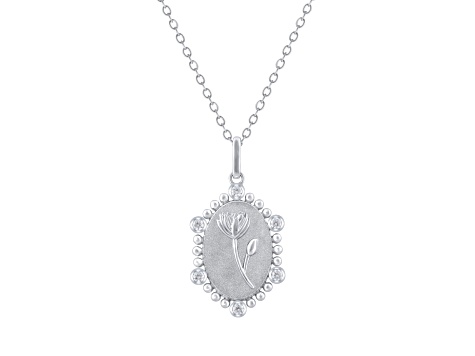 Diamond Sterling Silver Birth Flower July Water Lilly Pendant with Chain 0.10ct