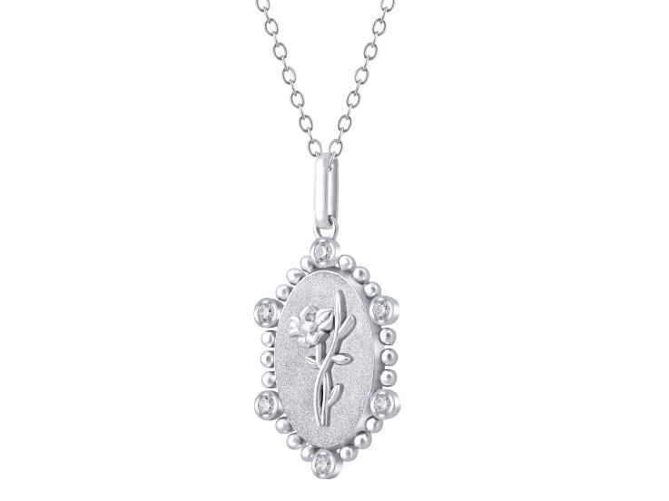 Diamond Sterling Silver Birth Flower August Poppy Pendant with Chain 0.10ct