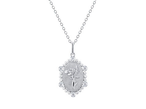 Diamond Sterling Silver Birth Flower August Poppy Pendant with Chain 0.10ct