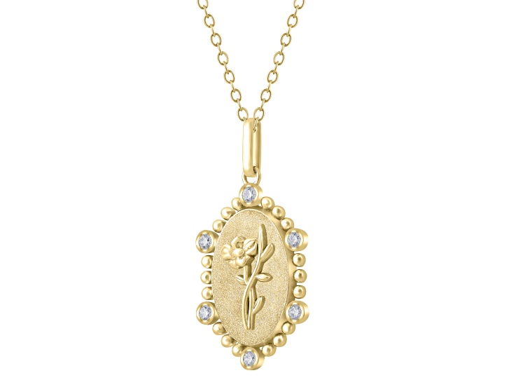 Diamond 18K Yellow Gold Over Sterling Silver Birth Flower August Poppy Pendant with Chain 0.10ct