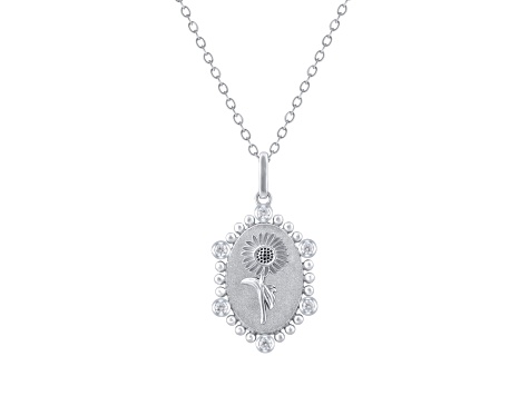 Diamond Sterling Silver Birth Flower September Sunflower Pendant with Chain 0.10ct