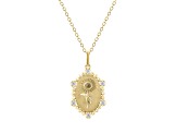 Diamond 18K Yellow Gold Over Sterling Silver Birth Flower September Sunflower Pendant w/Chain 0.10ct