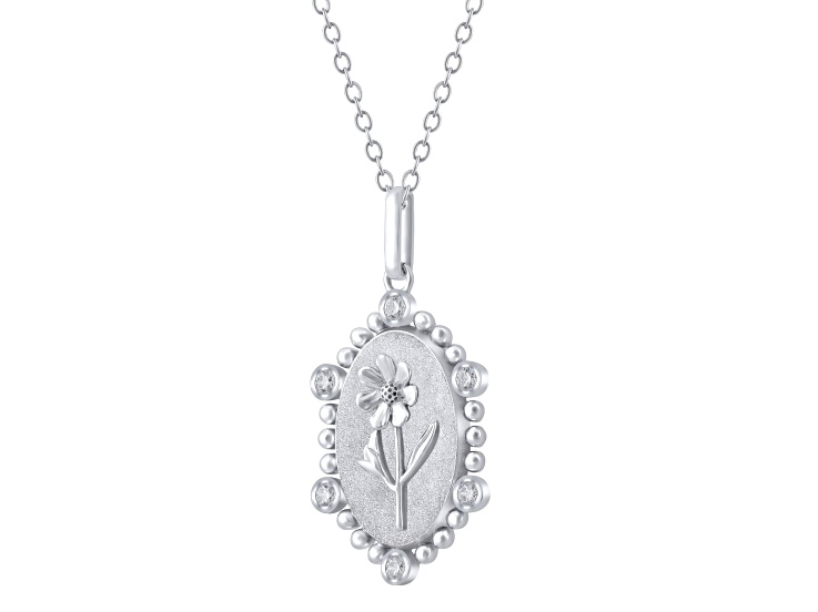 Diamond Sterling Silver Birth Flower October Cosmos Pendant with Chain 0.10ct