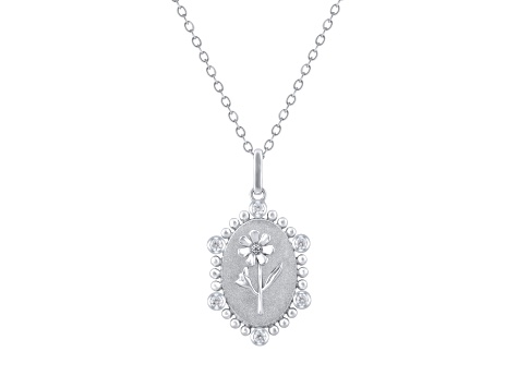 Diamond Sterling Silver Birth Flower October Cosmos Pendant with Chain 0.10ct