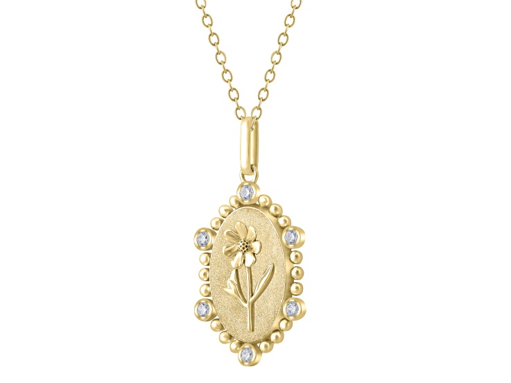 Diamond 18K Yellow Gold Over Sterling Silver Birth Flower October Cosmos Pendant with Chain 0.10ct
