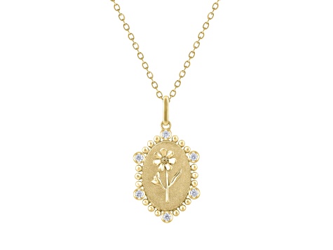 Diamond 18K Yellow Gold Over Sterling Silver Birth Flower October Cosmos Pendant with Chain 0.10ct