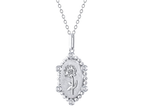 Diamond Sterling Silver Birth Flower November Chrysanthemum Pendant with Chain 0.10ct