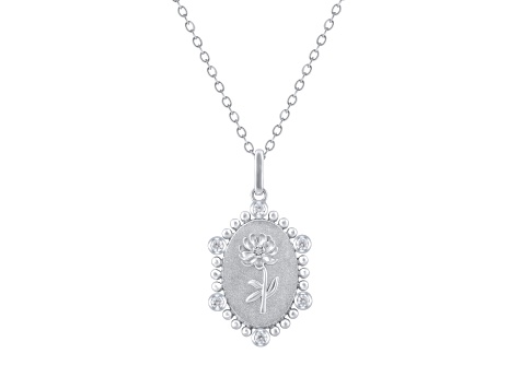 Diamond Sterling Silver Birth Flower November Chrysanthemum Pendant with Chain 0.10ct