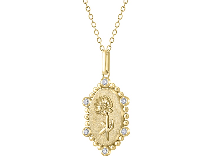 Diamond 18K Gold Over Sterling Silver Birth Flower November Chrysanthemum Pendant w/Chain 0.10ct
