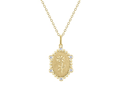 Diamond 18K Gold Over Sterling Silver Birth Flower November Chrysanthemum Pendant w/Chain 0.10ct