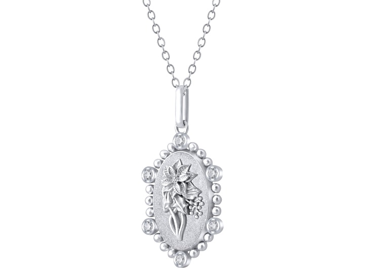 Diamond Sterling Silver Birth Flower December Holly Pendant with Chain 0.10ct