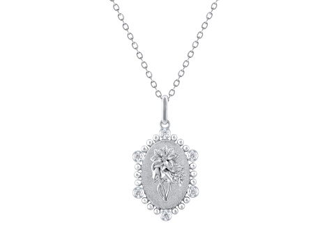 Diamond Sterling Silver Birth Flower December Holly Pendant with Chain 0.10ct