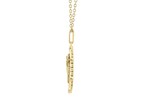 Diamond 18K Yellow Gold Over Sterling Silver Birth Flower December Holly Pendant with Chain 0.10ct