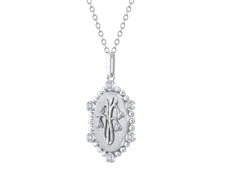 Diamond Sterling Silver Birth Flower January Snowdrop Pendant with Chain 0.10ct