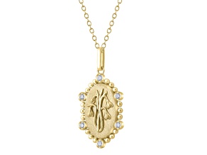 Diamond 18K Yellow Gold Over Sterling Silver Birth Flower January Snowdrop Pendant with Chain 0.10ct