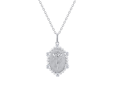 Diamond Sterling Silver Birth Flower February Iris Pendant with Chain 0.10ct