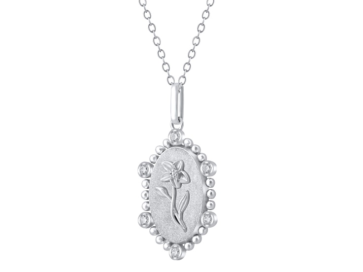 Diamond Sterling Silver Birth Flower March Daffodil Pendant with Chain 0.10ct
