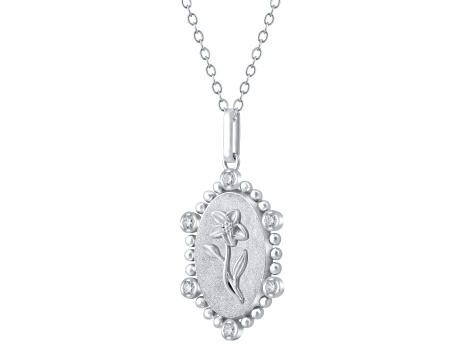 Diamond Sterling Silver Birth Flower March Daffodil Pendant with Chain 0.10ct
