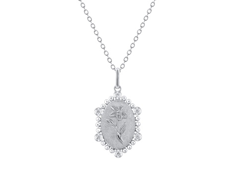 Diamond Sterling Silver Birth Flower March Daffodil Pendant with Chain 0.10ct