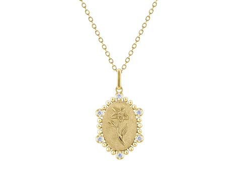 Diamond 18K Yellow Gold Over Sterling Silver Birth Flower March Daffodil Pendant with Chain 0.10ct