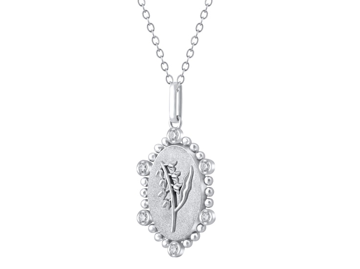 Diamond Sterling Silver Birth Flower May Lilly of the Valley Pendant with Chain 0.10ct