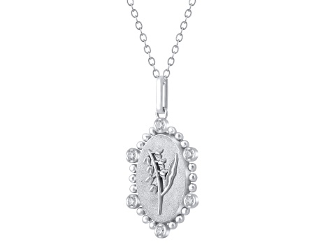 Diamond Sterling Silver Birth Flower May Lilly of the Valley Pendant with Chain 0.10ct