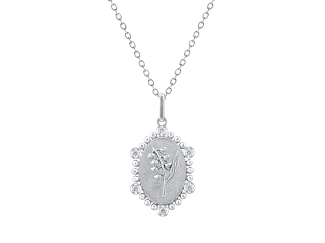 Diamond Sterling Silver Birth Flower May Lilly of the Valley Pendant with Chain 0.10ct