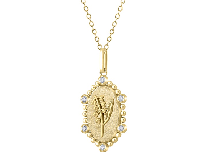 Diamond 18K Gold Over Sterling Silver Birth Flower May Lilly of the Valley Pendant w/Chain 0.10ct