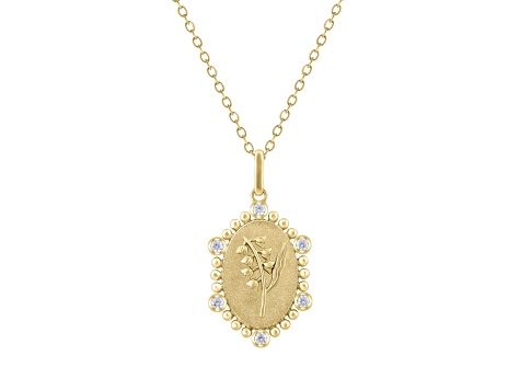 Diamond 18K Gold Over Sterling Silver Birth Flower May Lilly of the Valley Pendant w/Chain 0.10ct
