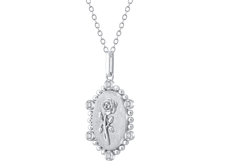Diamond Sterling Silver Birth Flower June Rose Pendant with Chain 0.10ct