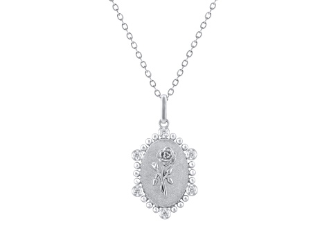 Diamond Sterling Silver Birth Flower June Rose Pendant with Chain 0.10ct