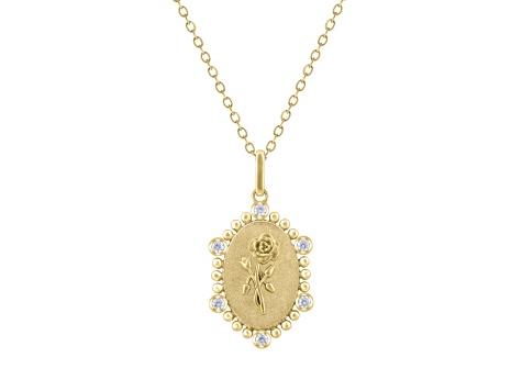 Diamond 18K Yellow Gold Over Sterling Silver Birth Flower June Rose Pendant with Chain 0.10ct